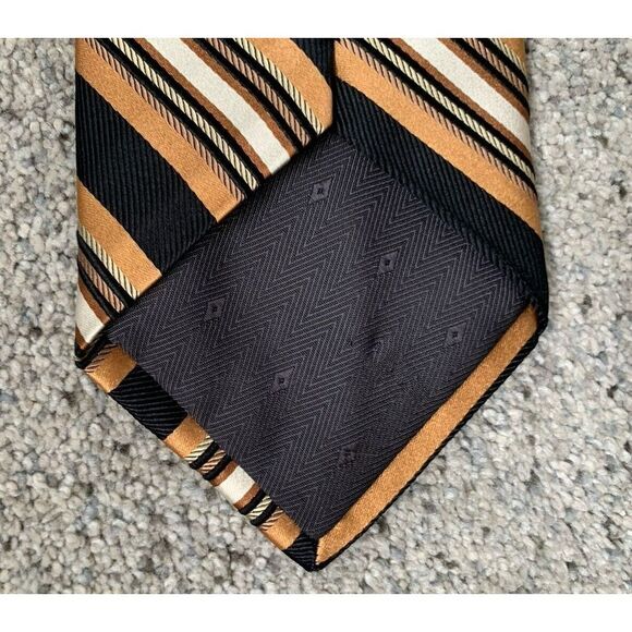 Bruno Piatelli 100% Silk Tie Stripes Gold‎ Black 3.5 Inches Wide Suit Blazer - Picture 3 of 3